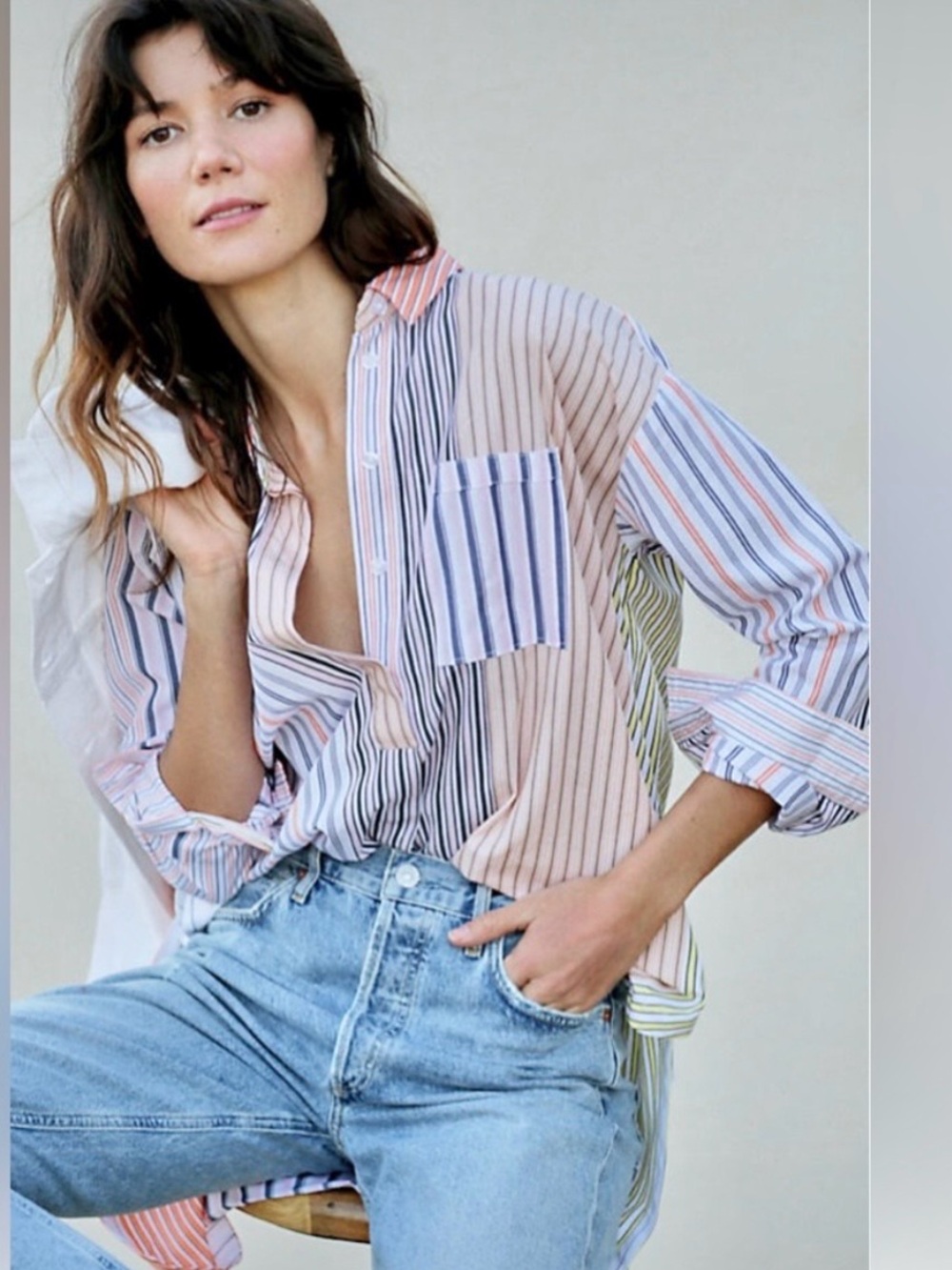 Anthropologie Maeve Alix Stripe Tunic Top Women’s Size M Oversized Shirttail Hem